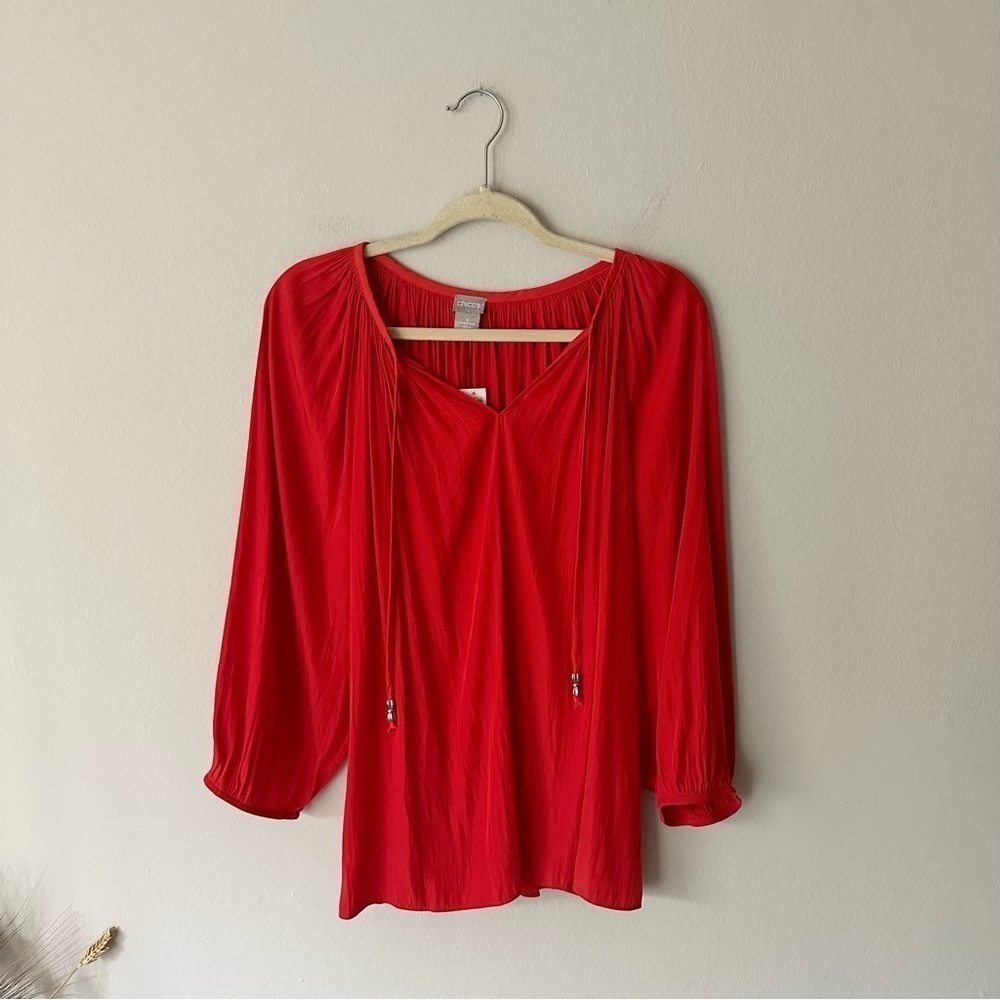 Chicos The Neck Blouse Raglan in Persimmon Orange size 3 NWT